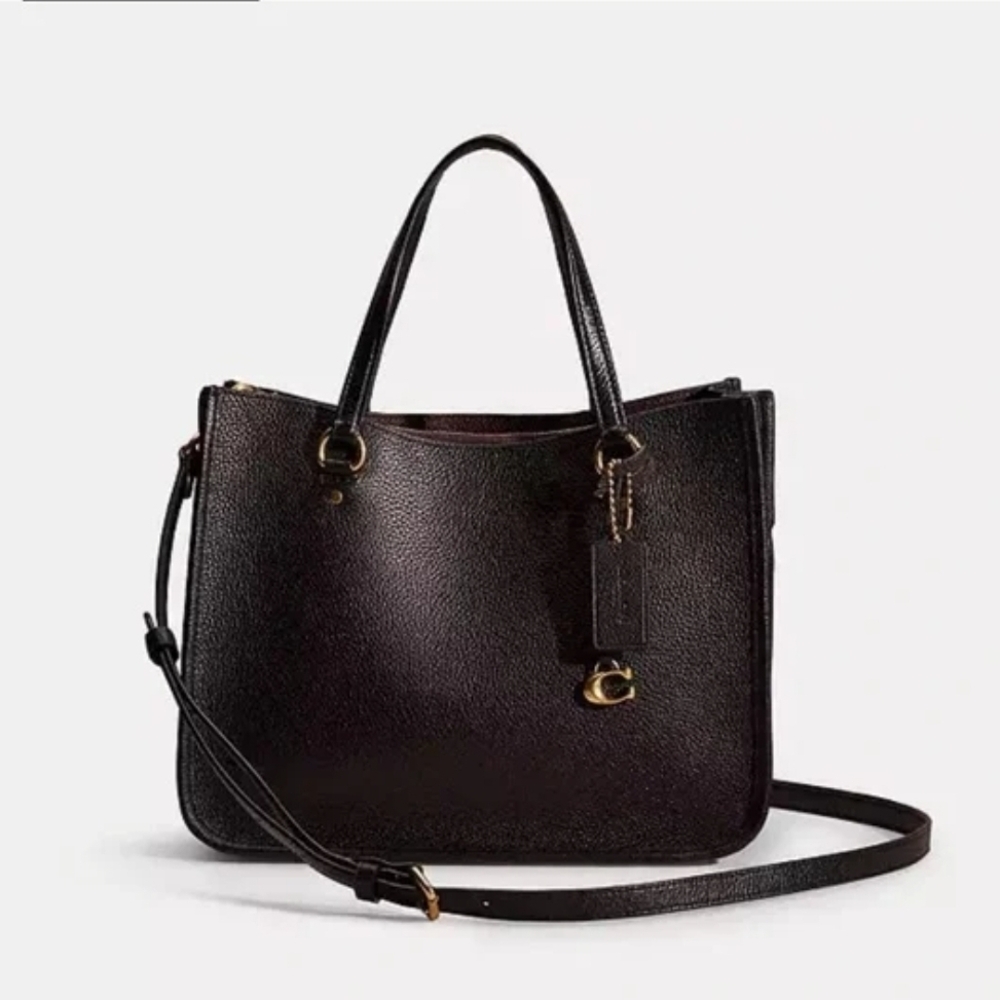 Coach Black Pebbled Leather Tote with Gold Hardware